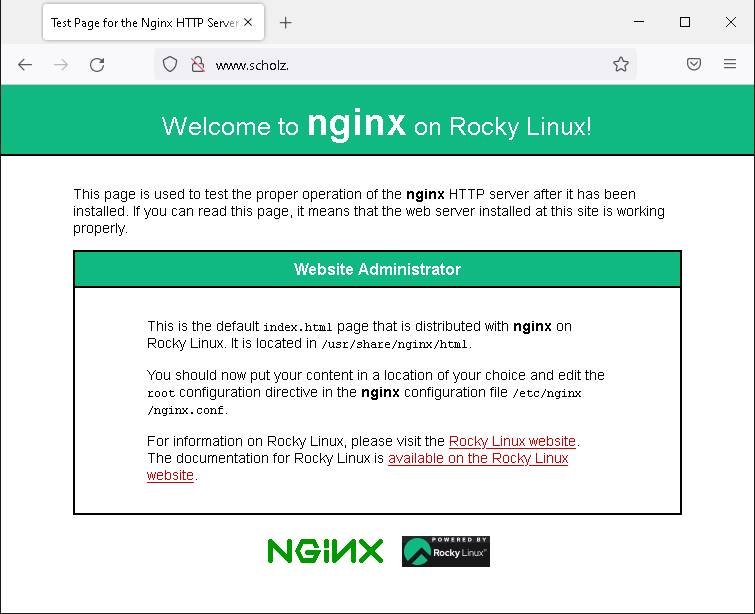 Nginx Default Website at www.scholz.