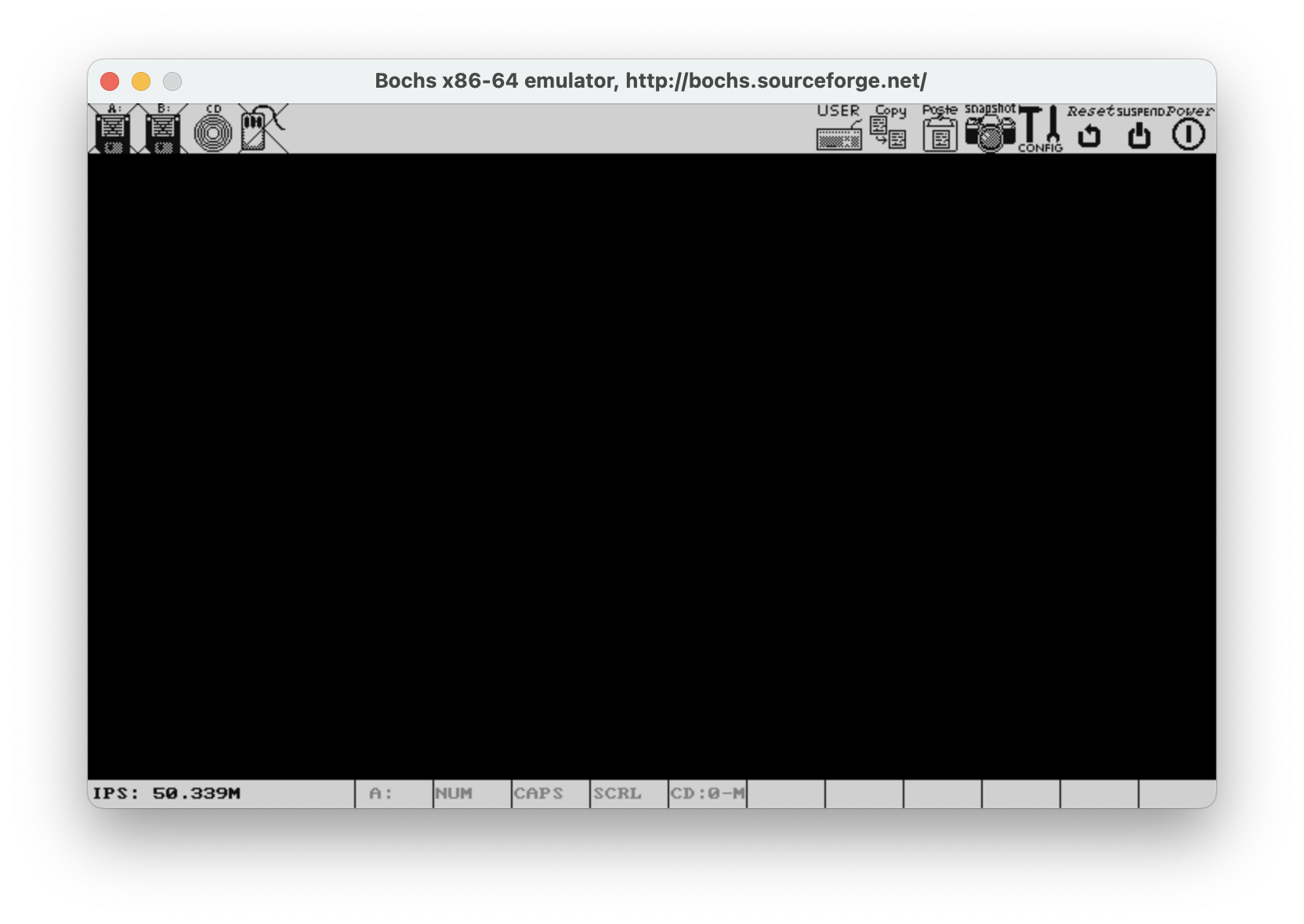 Bochs screenshot with black screen