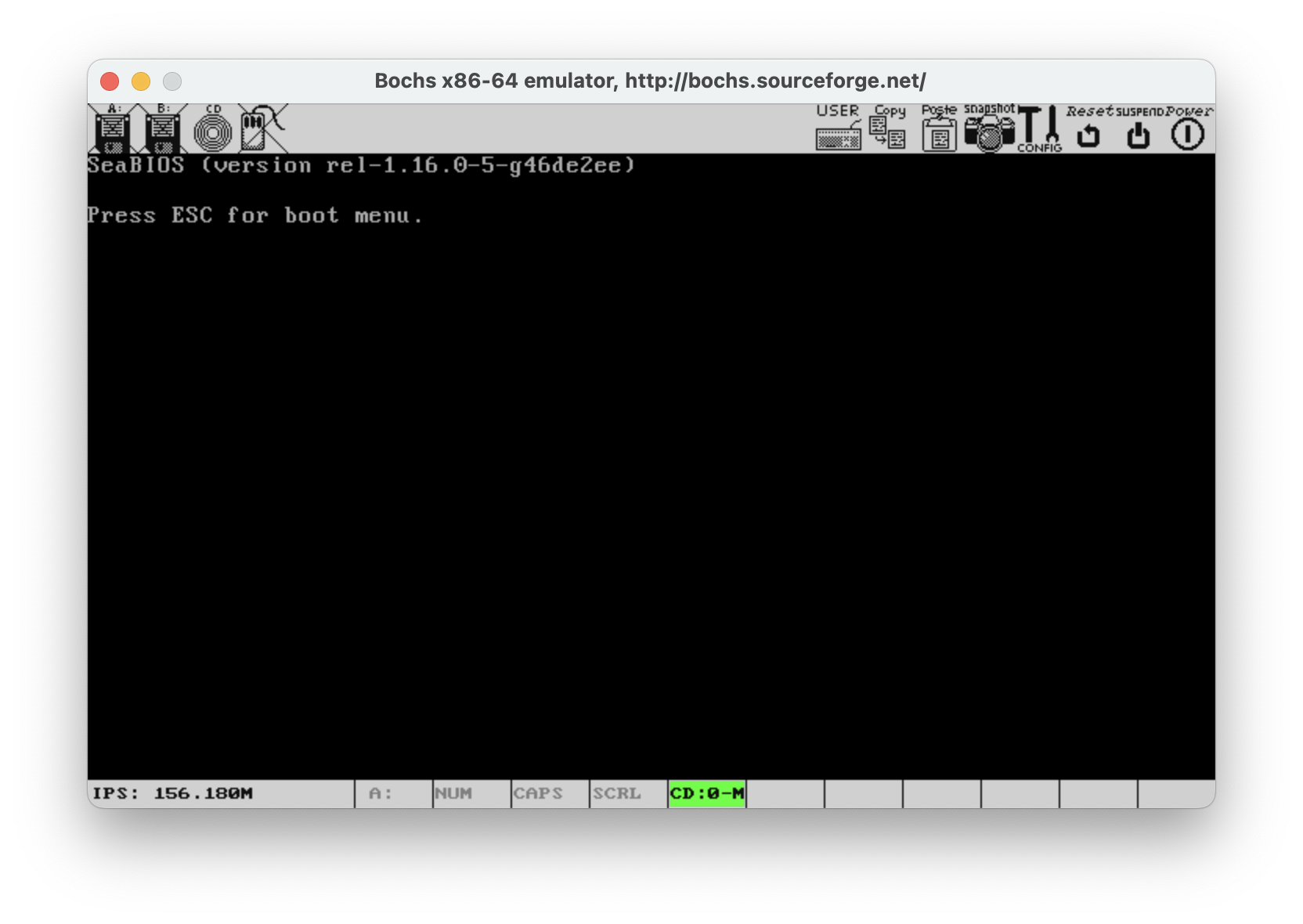 Bochs screenshot with SeaBIOS boot screen